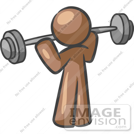 #36121 Clip Art Graphic of a Brown Guy Character Lifting Barbells by Jester Arts
