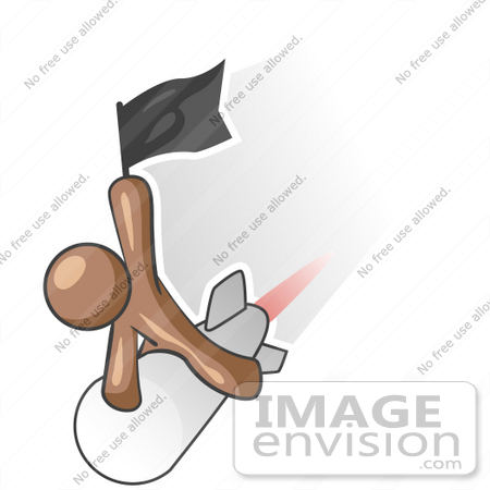 #36123 Clip Art Graphic of a Brown Guy Character on a Rocket by Jester Arts