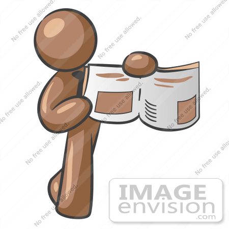 #36126 Clip Art Graphic of a Brown Guy Character Holding an Open Book by Jester Arts