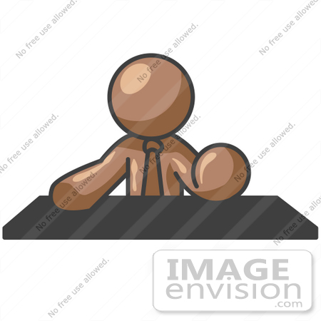 #36134 Clip Art Graphic of a Brown Guy Character at a Desk by Jester Arts