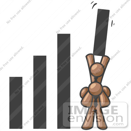 #36139 Clip Art Graphic of Brown Guy Characters in a Bar Graph by Jester Arts