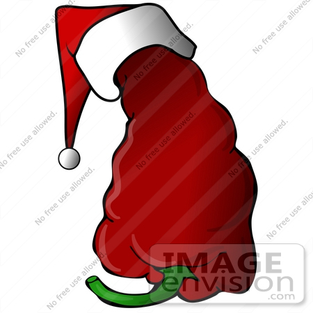 #36145 Clip Art Graphic of a Red Chili Pepper Wearing a Christmas Santa Hat by DJArt