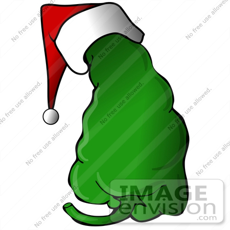 #36150 Clip Art Graphic of a Green Chili Pepper Wearing a Christmas Santa Hat by DJArt
