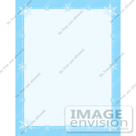 #36160 Clip Art Graphic of Snow and White Snowflakes Bordering a Blue Stationary Background by Maria Bell