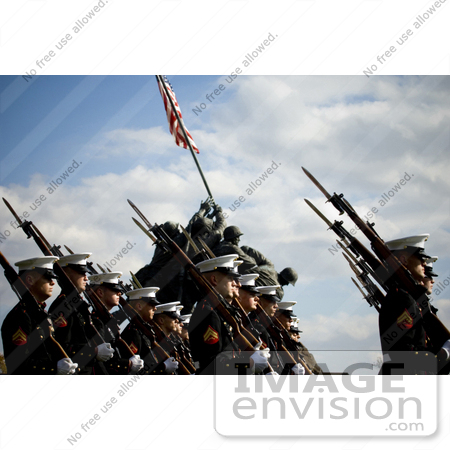 #36177 Stock Photo Of U.S. Marines Marching Past The Marine Corps War Memorial During A Wreath Laying Ceremony In Honor Of The 233rd Marine Corps Birthday by JVPD