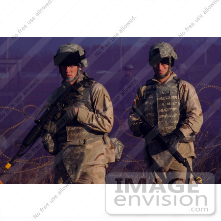 #36188 Stock Photo of Army Soldiers During a Presence Patrol as Part of Joint Services Training Operations at Camp Attebury by JVPD