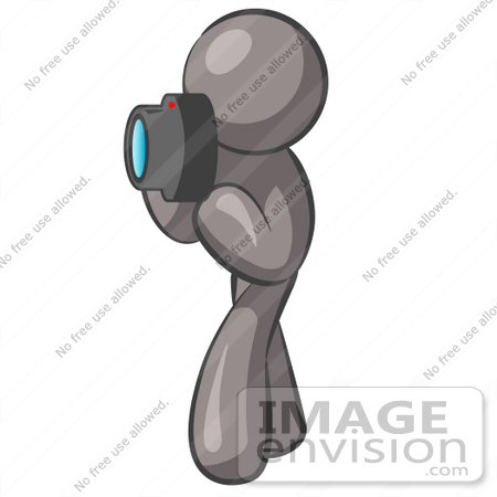 #36225 Clip Art Graphic of a Grey Guy Character Taking Pictures by Jester Arts