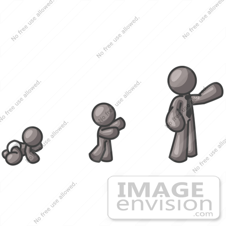 #36231 Clip Art Graphic of a Grey Guy Character Growing From a Baby to a Man by Jester Arts