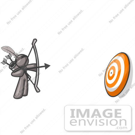 #36232 Clip Art Graphic of a Grey Guy Character Shooting Arrows by Jester Arts
