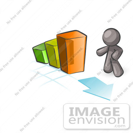 #36237 Clip Art Graphic of a Grey Guy Character With a Bar Graph by Jester Arts