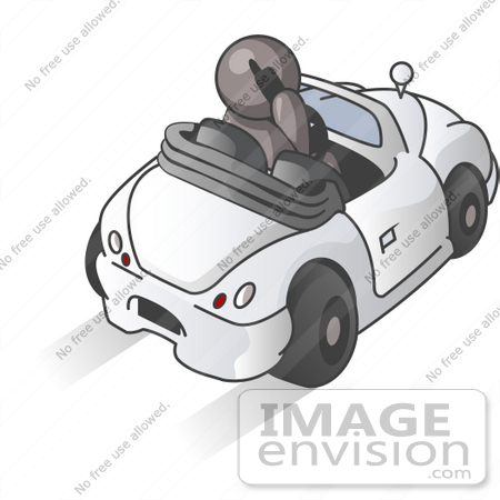 #36240 Clip Art Graphic of a Grey Guy Character Talking on a Phone and Driving by Jester Arts