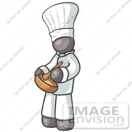 #36244 Clip Art Graphic of a Grey Guy Character Chef Mixing Ingredients by Jester Arts