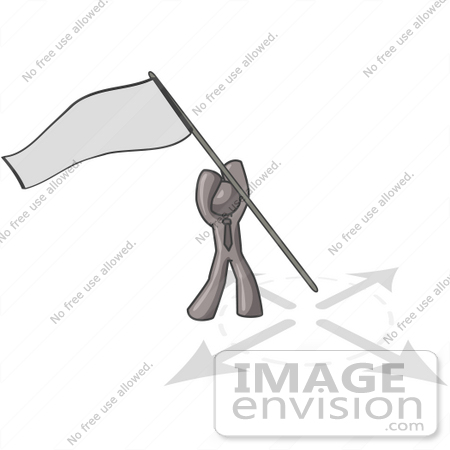 #36256 Clip Art Graphic of a Grey Guy Character Sticking a Flag in the Ground by Jester Arts