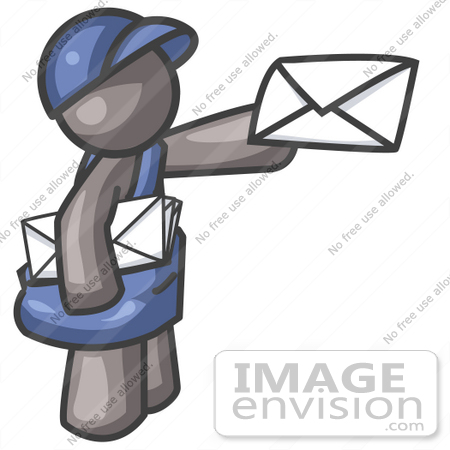 #36262 Clip Art Graphic of a Grey Guy Character Delivering Mail by Jester Arts