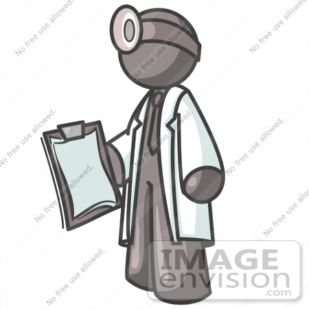#36270 Clip Art Graphic of a Grey Guy Character Doctor With a Clipboard by Jester Arts