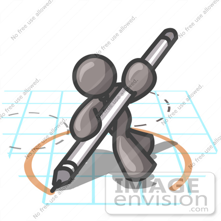 #36271 Clip Art Graphic of a Grey Guy Character Drawing a Circle on Graph Paper by Jester Arts