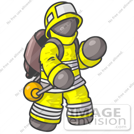 #36275 Clip Art Graphic of a Grey Guy Character Fireman by Jester Arts