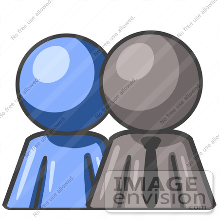 #36278 Clip Art Graphic of a Grey Guy Character With an Employee by Jester Arts