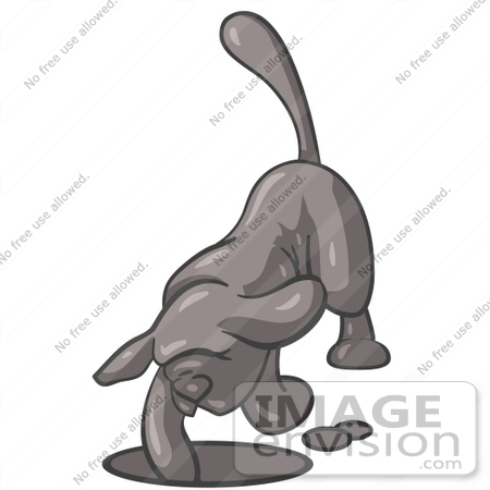 #36284 Clip Art Graphic of a Grey Dog Digging a Hole by Jester Arts