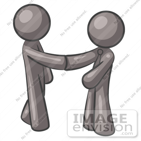 #36286 Clip Art Graphic of Grey Guy Characters Shaking Hands by Jester Arts