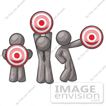 #36288 Clip Art Graphic of Grey Guy Characters Holding Targets by Jester Arts