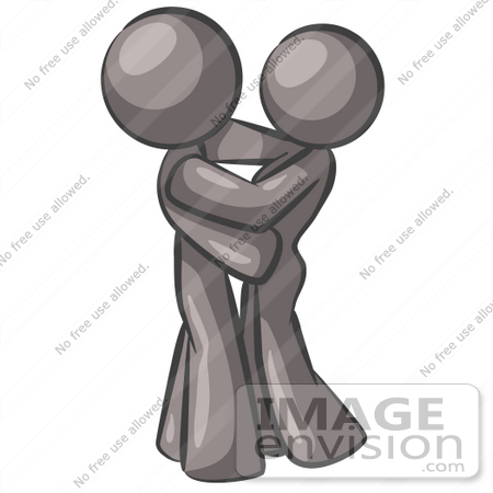 #36294 Clip Art Graphic of Grey Guy Characters Hugging by Jester Arts