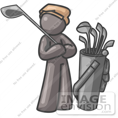 #36318 Clip Art Graphic of a Grey Guy Character Golfing by Jester Arts