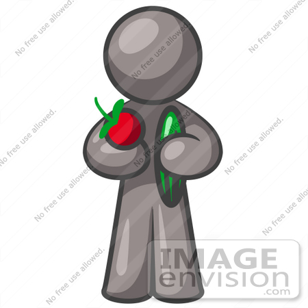 #36320 Clip Art Graphic of a Grey Guy Character Holding Veggies by Jester Arts
