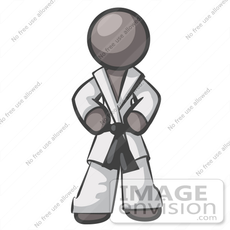 #36322 Clip Art Graphic of a Grey Guy Character in a Karate Suit by Jester Arts
