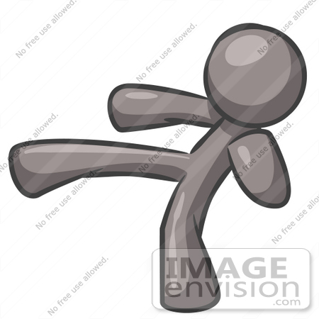 #36326 Clip Art Graphic of a Grey Guy Character Kicking by Jester Arts