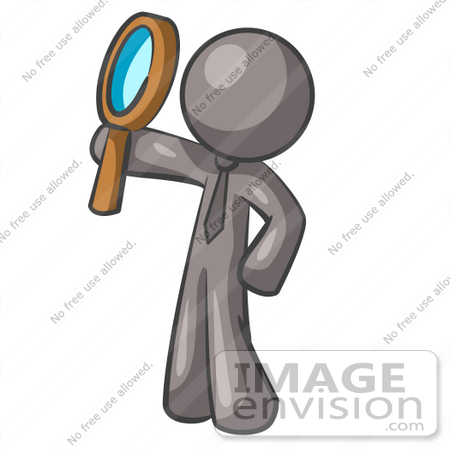 #36331 Clip Art Graphic of a Grey Guy Character Looking up Through a Magnifying Glass by Jester Arts