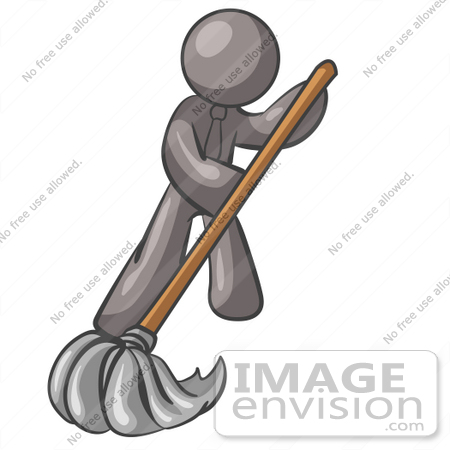 #36332 Clip Art Graphic of a Grey Guy Character Mopping by Jester Arts