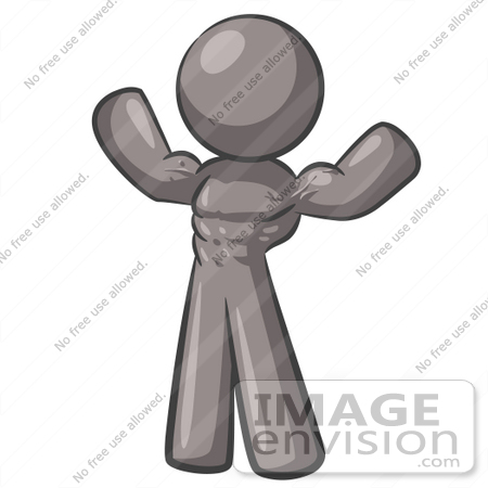 #36336 Clip Art Graphic of a Grey Guy Character Flexing His Muscles by Jester Arts