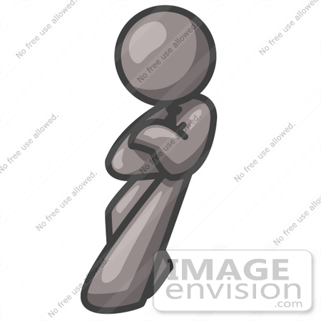 #36337 Clip Art Graphic of a Grey Guy Character Leaning by Jester Arts