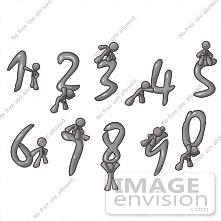 #36357 Clip Art Graphic of a Grey Guy Character With Numbers by Jester Arts