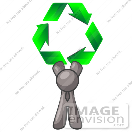 #36365 Clip Art Graphic of a Grey Guy Character With Green Recycle Arrows by Jester Arts