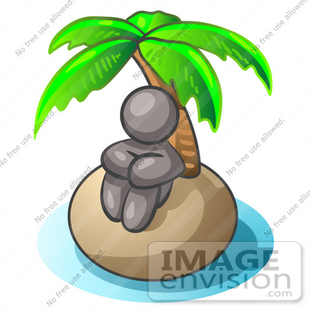 #36368 Clip Art Graphic of a Grey Guy Character on an Island by Jester Arts