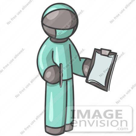 #36373 Clip Art Graphic of a Grey Guy Character Surgeon in Scrubs by Jester Arts