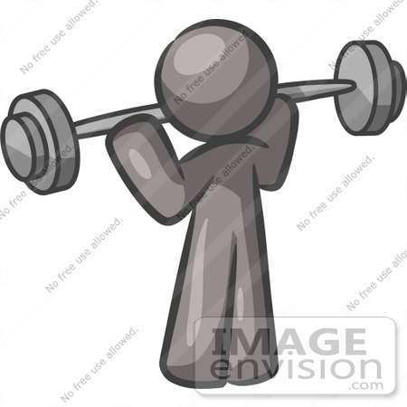 #36375 Clip Art Graphic of a Grey Guy Character Holding a Barbell by Jester Arts