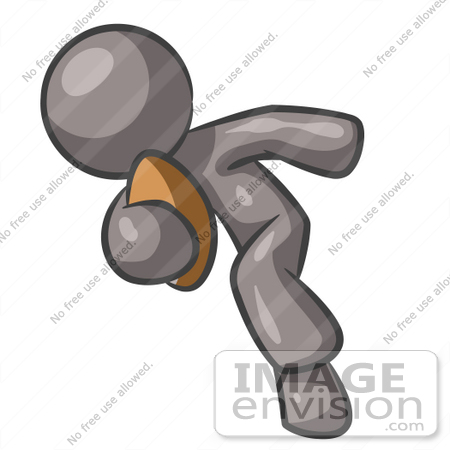 #36381 Clip Art Graphic of a Grey Guy Character Playing Football by Jester Arts