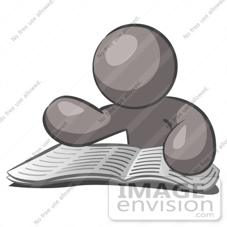 #36387 Clip Art Graphic of a Grey Guy Character Reading a Book by Jester Arts