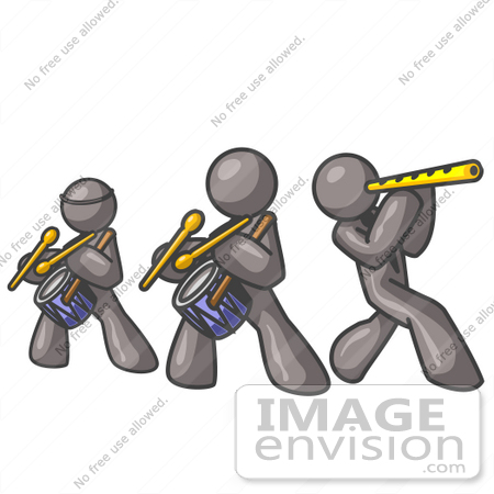 #36388 Clip Art Graphic of Grey Guy Characters Playing Drums and  Flute in a Band by Jester Arts