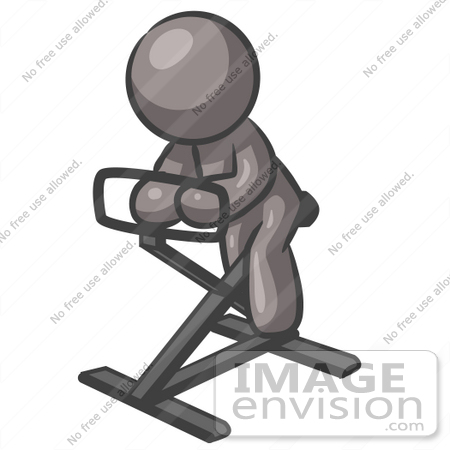 #36389 Clip Art Graphic of a Grey Guy Character Exercising on a Stationary Bicycle by Jester Arts