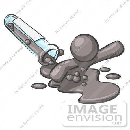 #36394 Clip Art Graphic of a Grey Guy Character Spilling From a Test Tube by Jester Arts