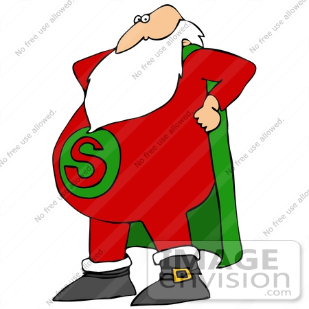 #36576 Clip Art Graphic of Santa Claus Standing Proud In A Green And Red Super Hero Costume by DJArt
