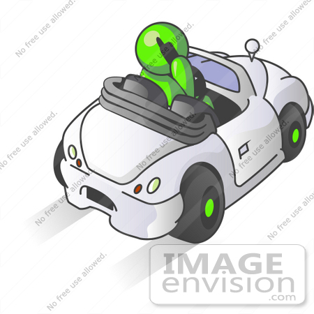 #36596 Clip Art Graphic of a Lime Green Guy Character Talking on a Cell Phone and Driving by Jester Arts