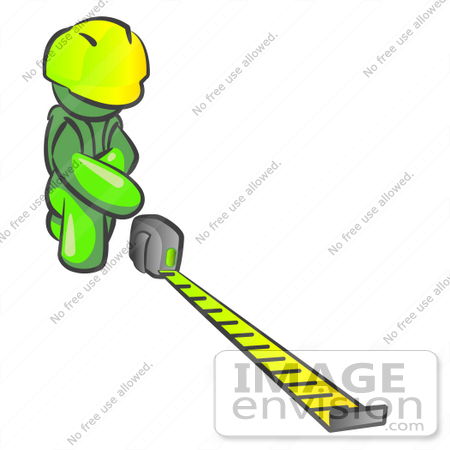 #36597 Clip Art Graphic of a Lime Green Guy Character Measuring by Jester Arts