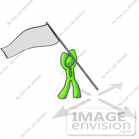 #36610 Clip Art Graphic of a Lime Green Guy Character Inserting a Flag in the Ground by Jester Arts