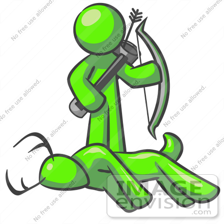 #36618 Clip Art Graphic of a Lime Green Guy Character Hunting Deer by Jester Arts