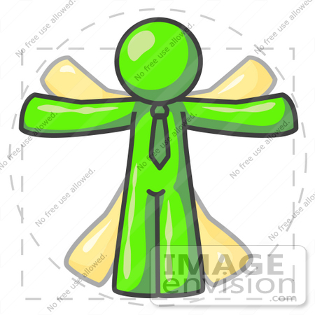 #36622 Clip Art Graphic of a Lime Green Guy Character Vitruvian Man by Jester Arts